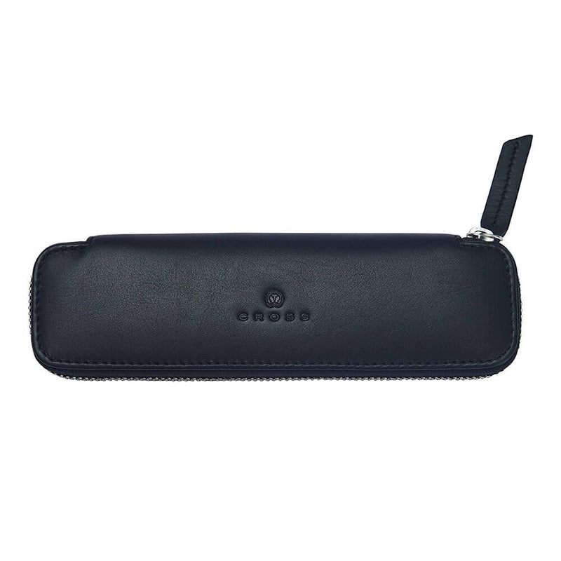 Pochette à stylos en cuir à double fermeture éclair croisée