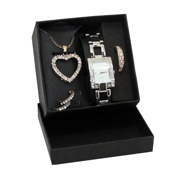 Rectangle Watch, Necklace, Earrings and Ring Set
