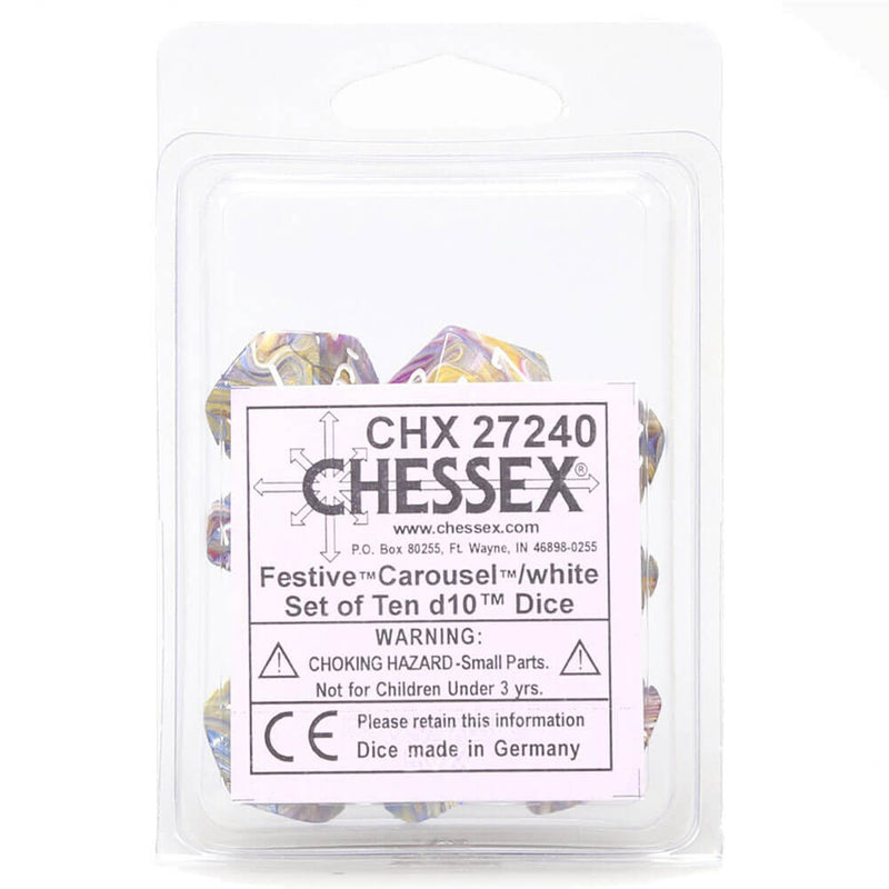 Chessex D10 Ensemble festif de 10 matrices polyédriques