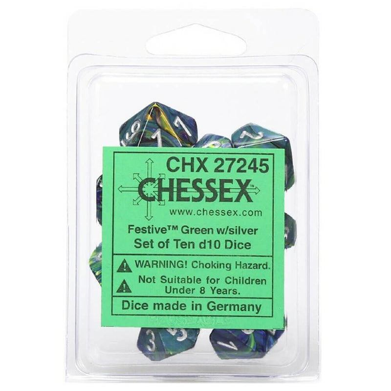 Chessex D10 Ensemble festif de 10 matrices polyédriques