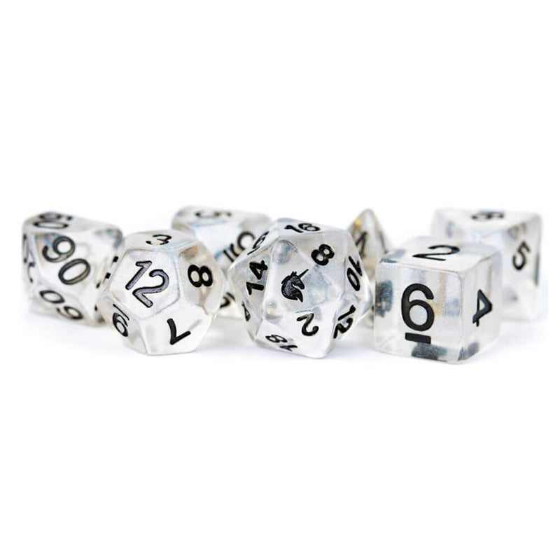 Ensemble de dés polyédriques en résine licorne MDG