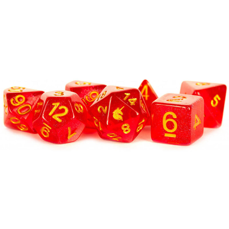 Ensemble de dés polyédriques en résine licorne MDG