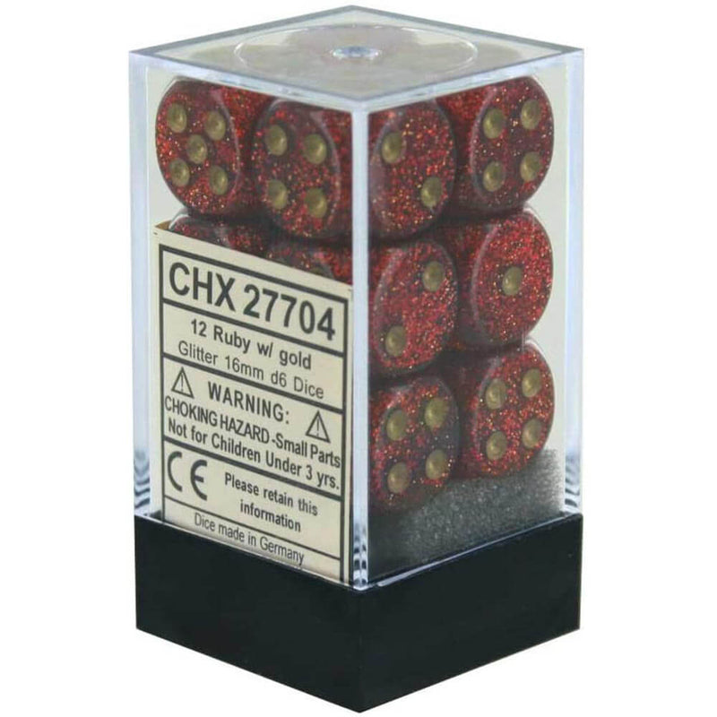 D6 Dés Paillettes 16mm (12 Dés)