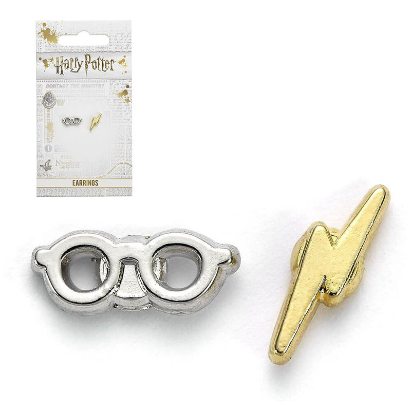Boucles d'Oreilles HP Argent Éclair &amp; Clous de Lunettes