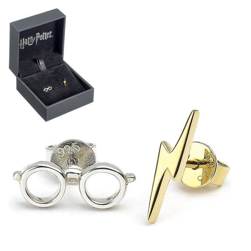 Boucles d'Oreilles HP Argent Éclair &amp; Clous de Lunettes
