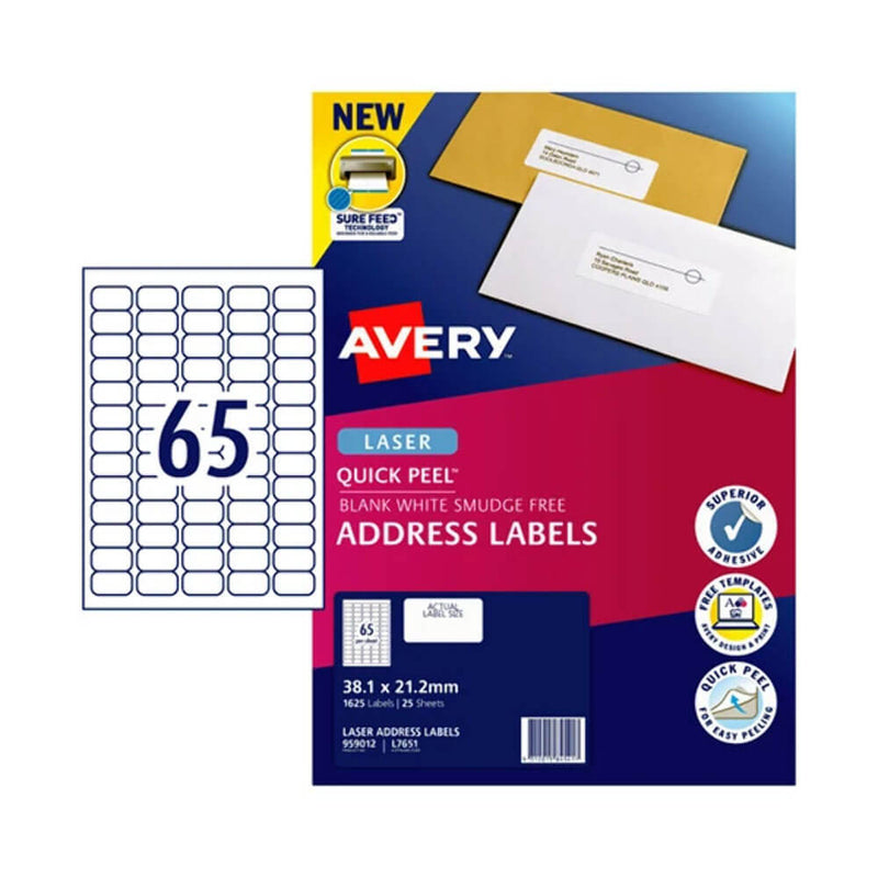 Avery Étiquette d'adresse laser 25pk (65/feuille)