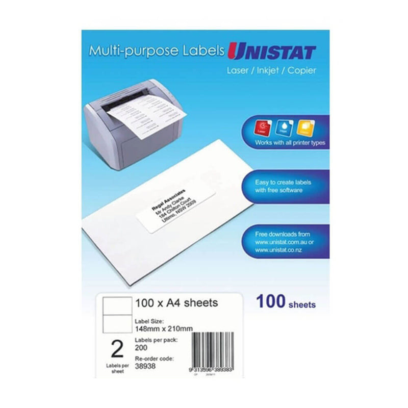 Étiquette laser/jet d'encre/copieur Unistat 100pk