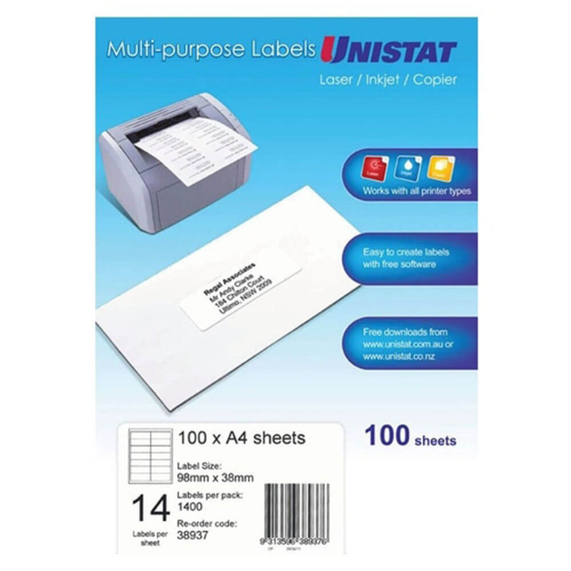 Étiquette laser/jet d'encre/copieur Unistat 100pk