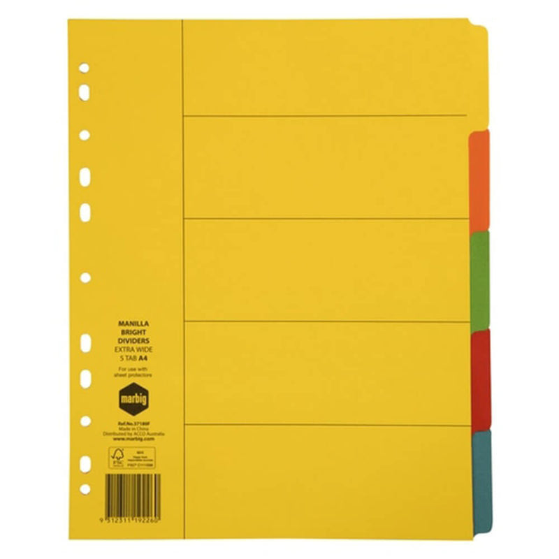 Intercalaires extra larges Marbig Manilla Bright (A4)